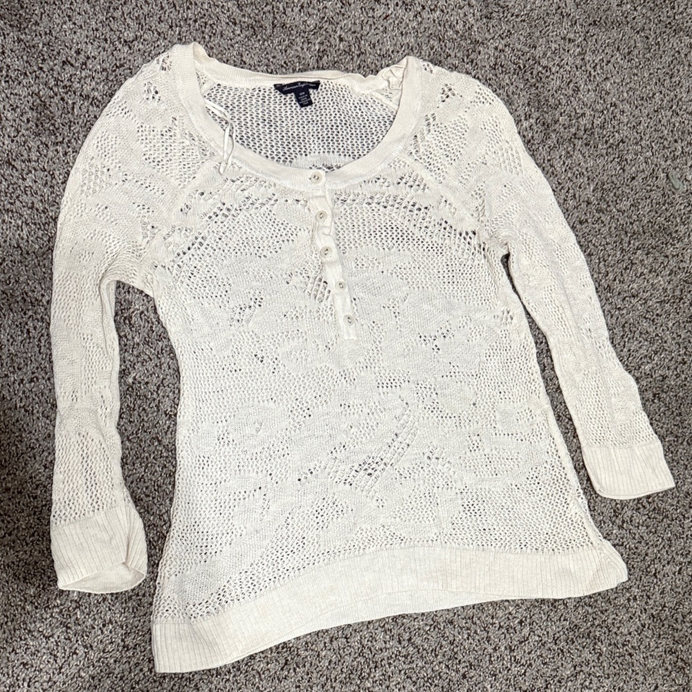 American Eagle Outfitters Cream Knit Long Sleeve Tee